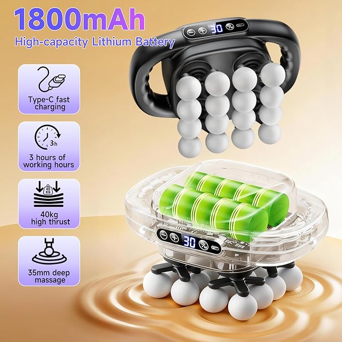 16 Head Mini Massage Gun, 3 Modes and 30 Intensities, Upgraded Deep Tissue Massage Gun for Back, Shoulders, Legs, Body Muscle Pain Relief, Compact and Portable Gift for Men, Women