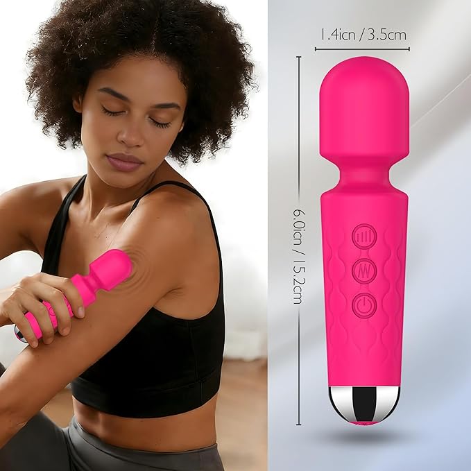 Personal Massage Wand - 20 Modes 8 Speeds Cordless Vibration Massager, Strong Powerful Waterproof Perfect for Travel, Magic Stress Away, All Body Back Legs Hand Pains Sports Recovery (Red)