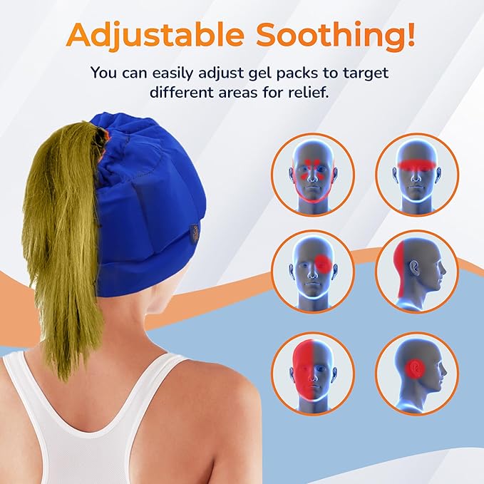 Soothie Migraine Cap & Headache Cap - Cooling Headache Relief Cap for Migraines, Tension & Sinus Pressure - Wearable Migraine Mask & Ice Head Wrap - Cold Compress Hangover Cap, Total Blackout