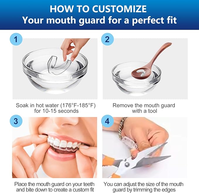 Mouth Guard for Sleeping, 8 PCS Mouthguard for Grinding & Clenching Teeth at Night, Night Guards for Grinding of Teeth, Dental Bite & Boil Guard with 12 Cleaning Tablets