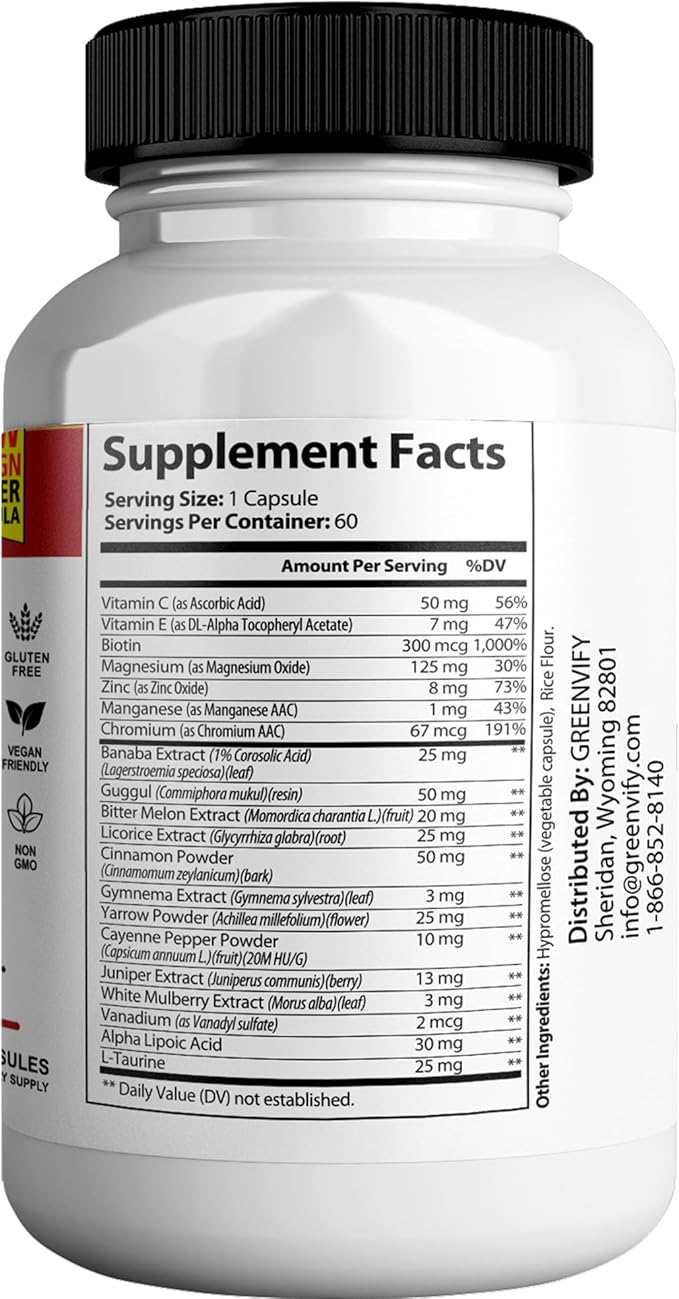 Gluco Blood Sugar Switch Max All Natural Formula to Maintain Healthy Levels, Maximum Strength Daily Formula Blood Reviews (1 Pack - 60 Capsules)