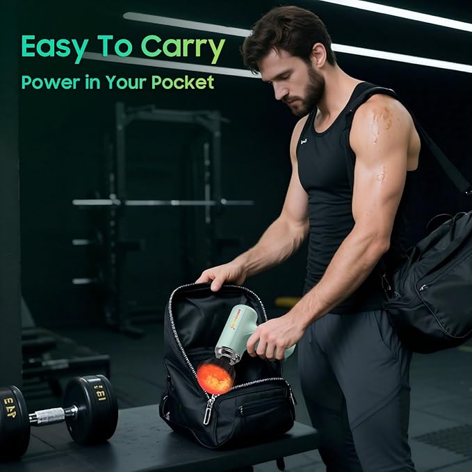 Massage Gun with Heat – Amazing Power! Deep Tissue Percussion Massager, Handheld Mini Muscle Gun, 7 Massage Heads, Quiet & Portable