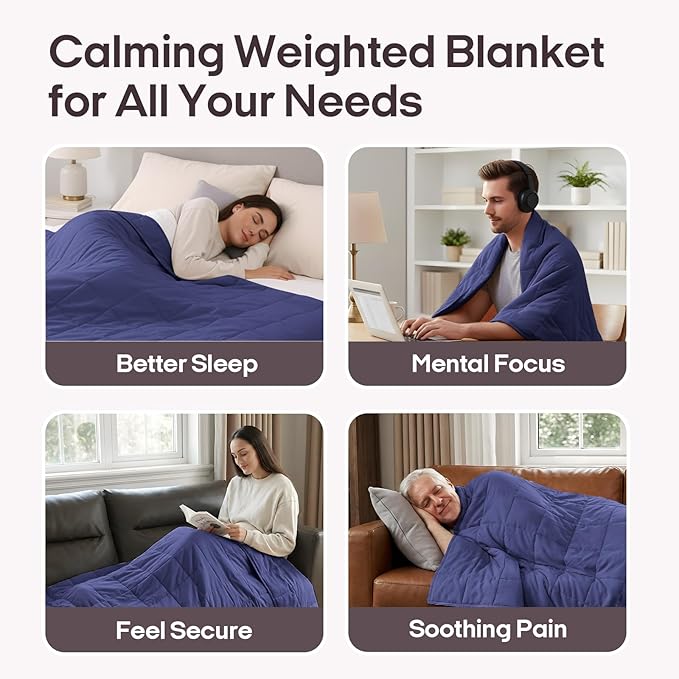 ZonLi Weighted Blanket for Adults (60"x80", 20lbs, Dusk Blue) Queen Size High Breathability Cooling Heavy Blanket, Soft Material with Premium Glass Beads, All-Season, Easy Care