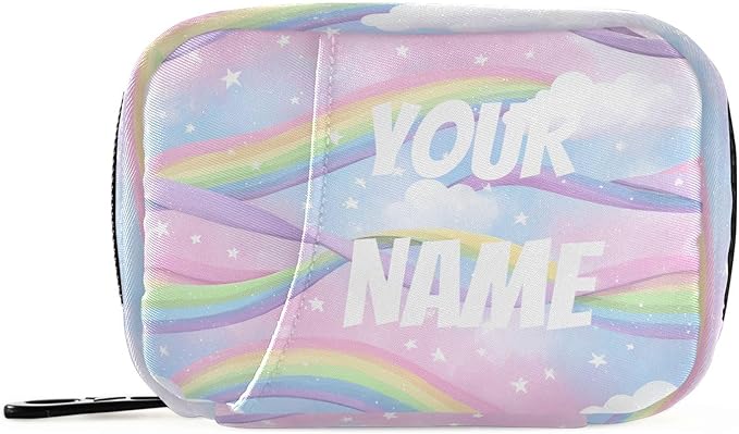 Portable Rainbow Sky Pill Case Travel Pill Organizer Zipper Pill Box to Hold Vitamins Large Capacity Medicine Bag, Travel Pill Box Pouch with Customized Name