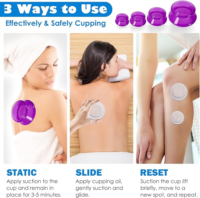 3Pcs Cupping Therapy Set-Professional Silicone Cupping, Suitable for Facial Body Massage/Deep Myofascial Release/Pain Relief/Muscle Relaxation & More (Purple,3pcs)