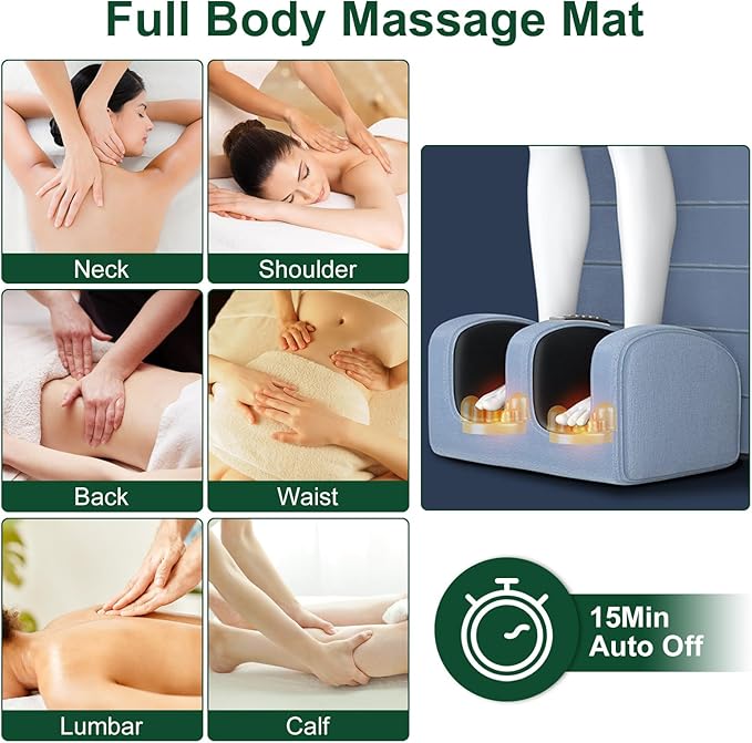 Full Body Massage Mat with Heat, 10 Vibration Nodes Massage Chair Pad with 3 Heating Levels , Multifunctional Full Body Relaxation Seat Back Massager with Head Neck Foot Massage Pillow for Home Office