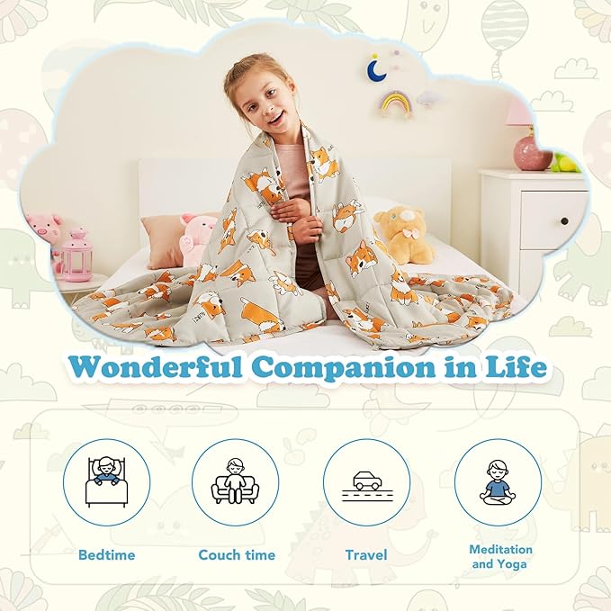 CuteKing Weighted Blanket (7lbs, 40"x 60", CuteDog) Heavy Blanket for 60-80lbs, Weighted Blanket for Cooling & Heating with Premium Glass Beads, Thick Blanket All-Season