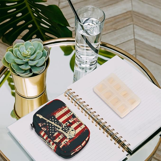 American Flag Music Guitar Travel Pill Organizer Box Weekly Portable Pill Case Daily Pills 7 Day Small Birth Control Pills Container Removable Compartments for Medicine Vitamins Fish Oil
