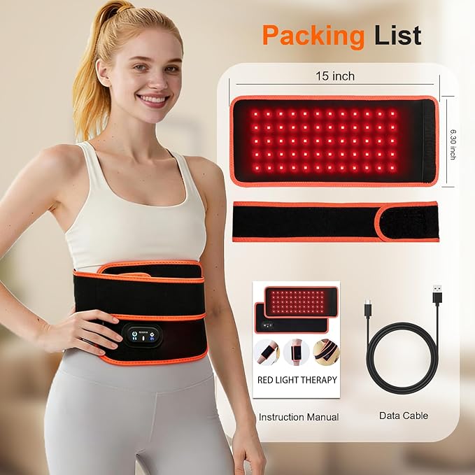 Rechargeable Red Light Therapy for Body, Therapy for Back Belt Knee, 660nm 850nm, Portable Infrared Heating Pads for Dogs, 4 Therapy Light Modes, Wireless Infrared Red Light for Pain NIR