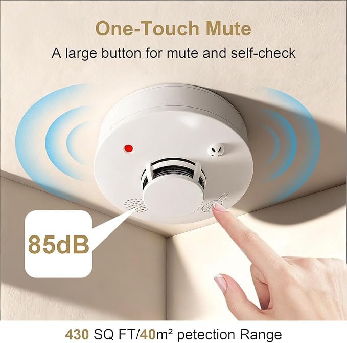 Smoke Detector, Fire Alarms for Home, Battery Powered Photoelectric Smoke Alarm with Test/Mute Button (Not Include Batteries),4 PCS