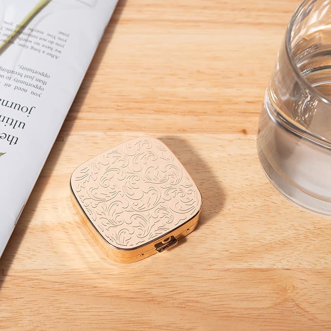 Portable Metal Travel Medicine Box/3 Compartments (Square Gold)