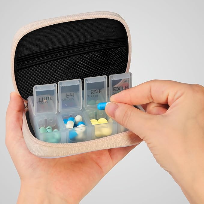 Pill Case Weekly Travel Pill Organizer for Purse with Removable 7 Day Pill Box Premium Neoprene Pill Container for Travel Purse Accessory, Vitamin, Supplement, Small Pieces Arrangement-Flower
