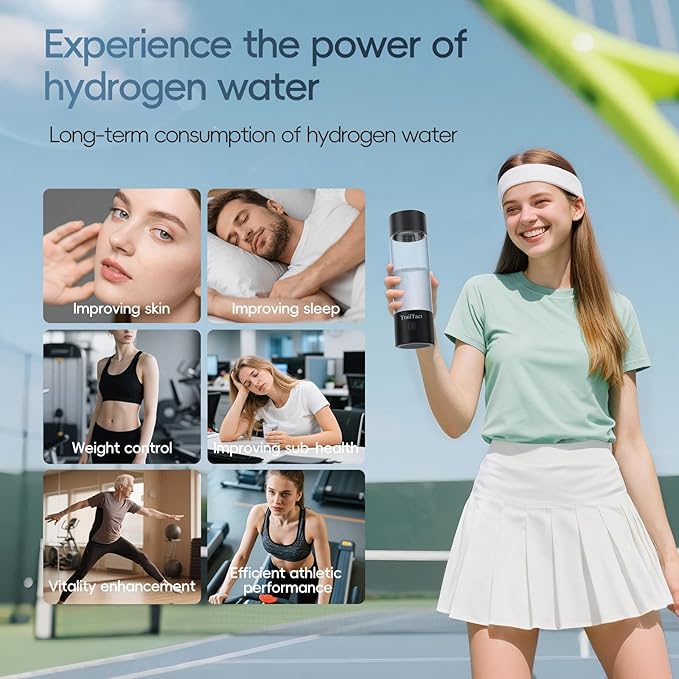 Hydrogen Water Bottle, 2025 Upgraded SPE/PEM Technology-3 Minutes Hydrogen Rich, Portable Athletic Performance, Hydration System for Home, Office, Fitness Travel, Sports, Drinking (Black)