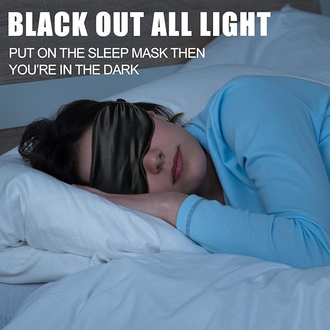20 Pieces Silk Sleep Eye Mask with Elastic Strap Soft Sleeping Mask Eye Cover Satin Blindfold for Women Men Kids Sleeping Travel Eye Shades Including 2 Pieces of Black Bags(Black)