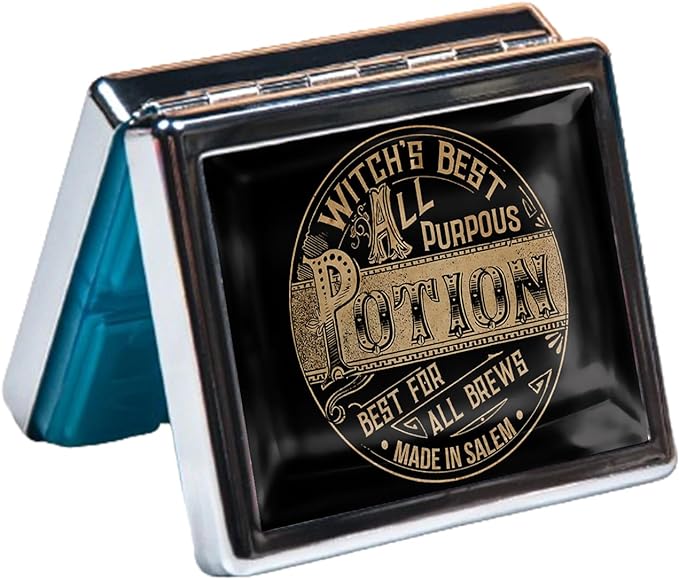 Silver Vintage Pill Box 7 Day Metal Pill Box with Mirror and 8 Compartments Cute Travel Pill Organizer for Purse (Potion)
