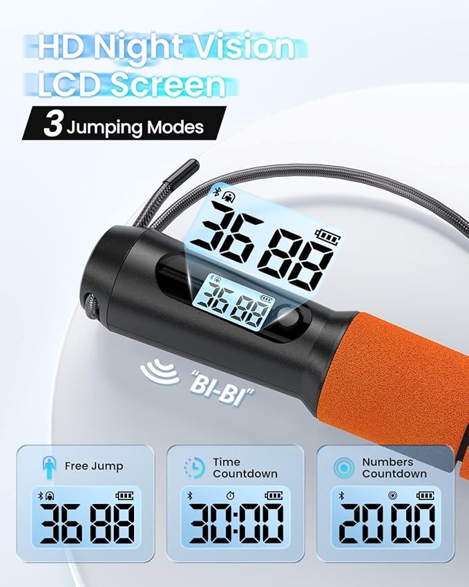 RENPHO Smart Jump Rope - APP Data Storage & Tracking & Analysis, Tangle-Free Jumping Rope for Men, Women, Skipping Rope with Counter, Adjustable workout Jump Ropes for Crossfit, Gym, MMA