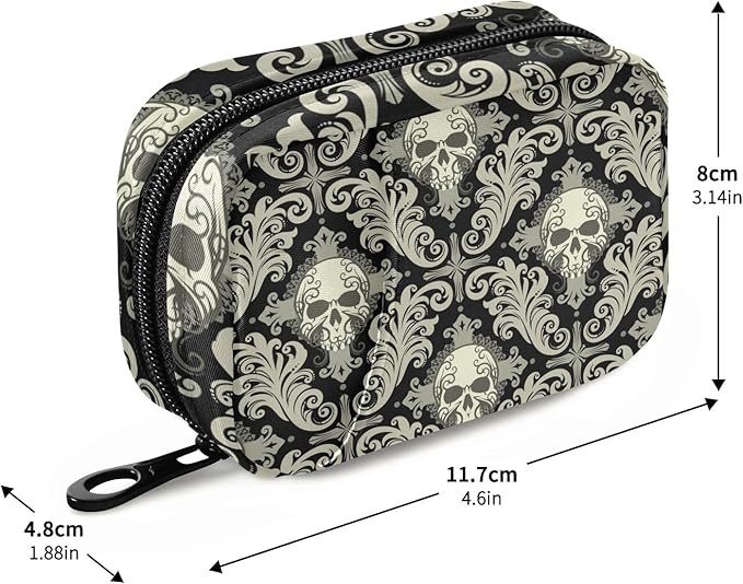 Pill Case Travel Vintage Pill Cases Bag Medicine Vitamin Container Pill Box Organizers Supplement Holder (Skull Damask)