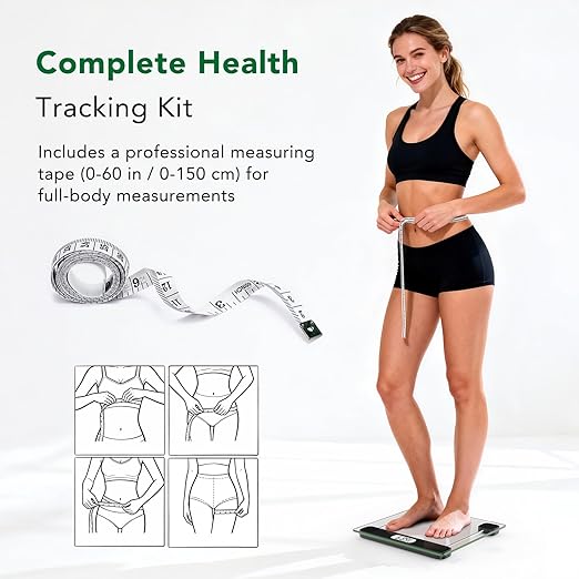 Scale for Body Weight, Accurate Bathroom Scales, Digital Weighing Machine for People, 400lb Capacity, LCD Display, Step-On Technology, Tempered Glass, Measuring Tape Included
