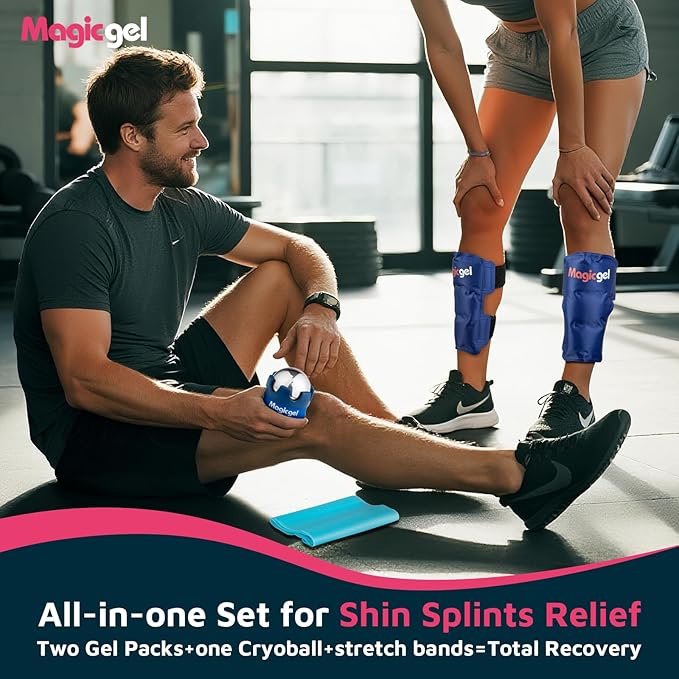 Shin Splint Relief: Hot & Cold Packs, Cryoball & Stretch Bands for Shin Splints | Hot & Cold Therapy for Leg Pain Relief | by Magic Gel