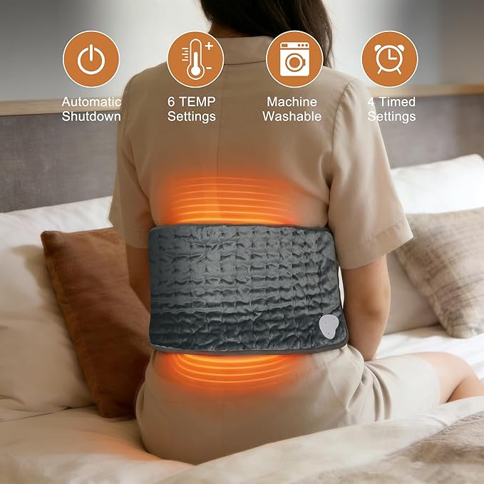Electric Heating pad with 6 Heat Settings, Auto Shut Off, Dry Electric Heating for Back Neck Knee Arms Legs Shoulder Heat Pads for Christmas Birthday Father's Day Mother's Day (24"X12", Dark Gray)