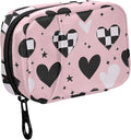 Fustylead Black and White Hearts on Pink Travel Pill Organizer Bag with Zipper Small Pill Box 7 Day Pill Case for Purse Storage Weekly Vitamin Medicine Supplement
