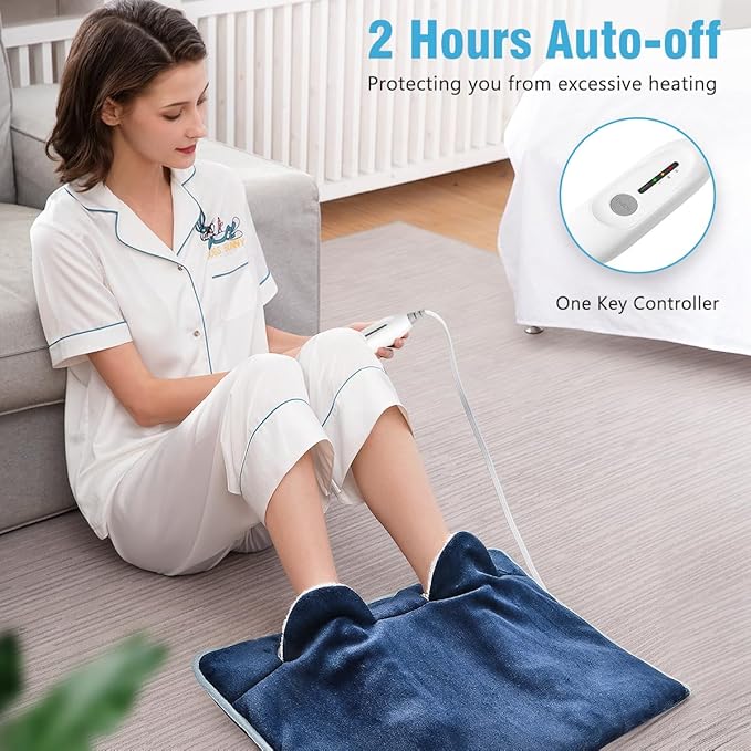 Electric Heated Foot Warmer Soft Flannel Foot Heater with 2h Auto Off & 3 Heat Levels Full Body Use Heating Pad for Feet Pain Relief, Pocket Design 16" x 22", Navy Blue