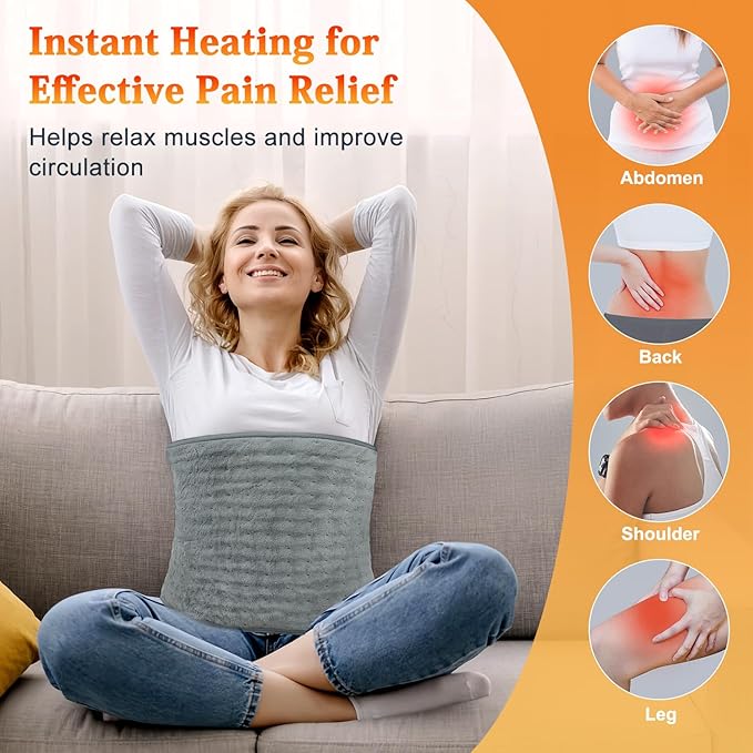 MELCAM Heating Pad for Back Pain Relief, 12"x24"+20" Large Electric Heating Pad for Period Cramps with Belt, 6 Heats Levels & 4 Timers, Auto Shut Off, Machine Washable, Gifts for Women Men Mom Dad