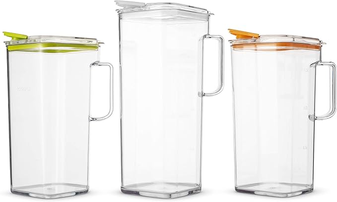 Komax Tritan Plastic Water Pitcher with Lid – BPA-Free, Square Water & Iced Tea Pitcher - Dishwasher Safe – Tea, Sangria, or Juice Containers with Lids for Fridge (2.4 Qt)