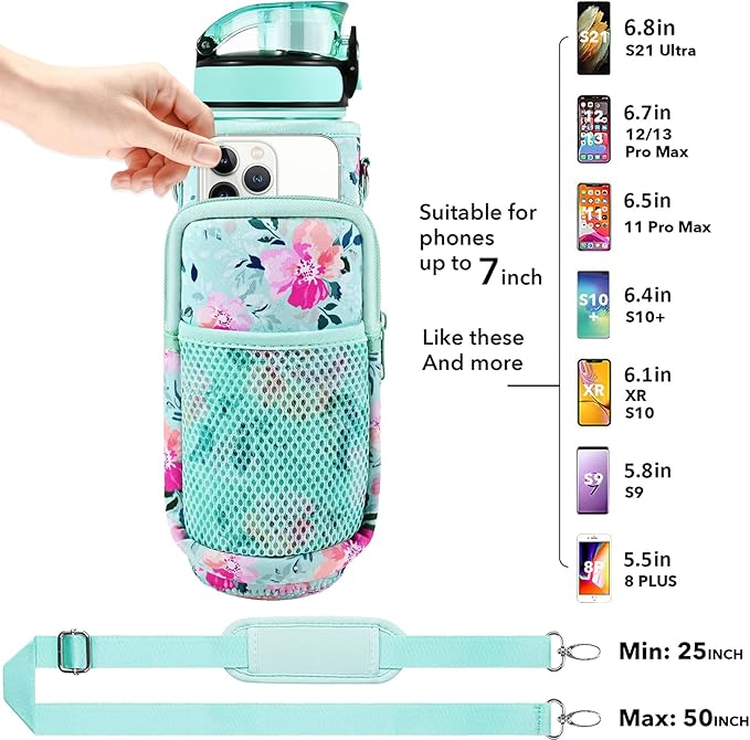 32 oz Water Bottles with Straw & Strap, Motivational Water Bottles with Times to Drink, BPA Free Reusable Sports Water Bottle with Sleeve Carrier for Hiking, Travel, Running or Fitness