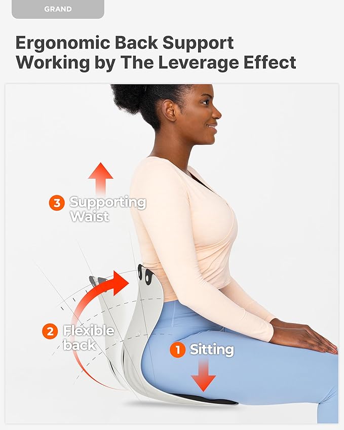 Curble GRAND(Extra Wide & Sturdy) – Ergonomic Chair Back Support, Lumbar Support for Good Posture Correction and Back Pain Relief, Perfect for Office Chair, Floor Seat, Work from Home, Patented(Black)