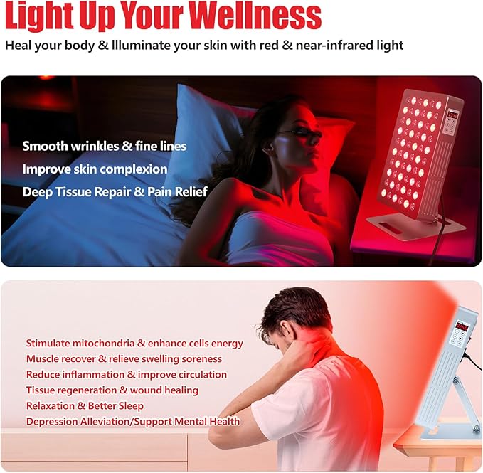 Red Light Therapy Panel Device, 630-850nm 5 Wavelengths Red & Near Infrared Light Therapy, Touch Screen LED Light Therapy Lamp, 60 LEDs, Adjustable Brightness, Pulse & Mode