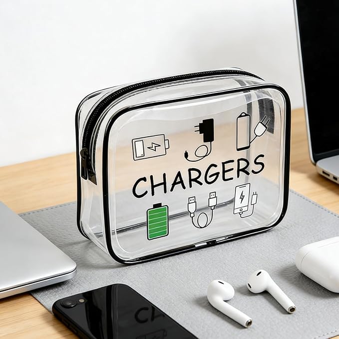 ZAHSY Clear Organizer Pouch Travel Charger Bag with Zipper Charger Cable Storage Travel Makeup Bag for Chargers Accessory Pouch Traveling Gifts for Women Organising Bags Zipper Pouches for Organizing