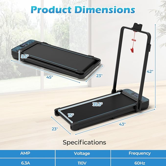 GYMAX Walking Pad, 3 in 1 Free-Assembly Under Desk Treadmill with 300lbs Capacity & LED Display, 2.25HP Portable Compact Treadmill Running Machine for Small Space Home Office