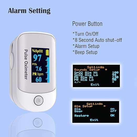 Pulse Oximeter, OLED Display Oxygen Monitor Fingertip, Blood Oxygen Saturation Monitor (SpO2) with Carrying Case, Batteries and Lanyard