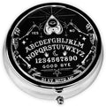 Round Pill Case Portable Small Weekly Travel Pill Organizer Portable Pocket Pill Box Dispenser for Purse Vitamin Fish Oil Compartments Container Medicine Box, Vintage Skeleton Magic Spirit Board Black