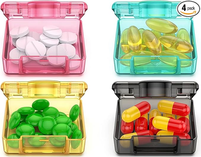 Small Pill Case Travel Pill Box Cute Pill Organizer for Purse Portable Daily Medicine Organizer 1 Compartment Pill Holder for Vitamins, Fish Oil, Supplements