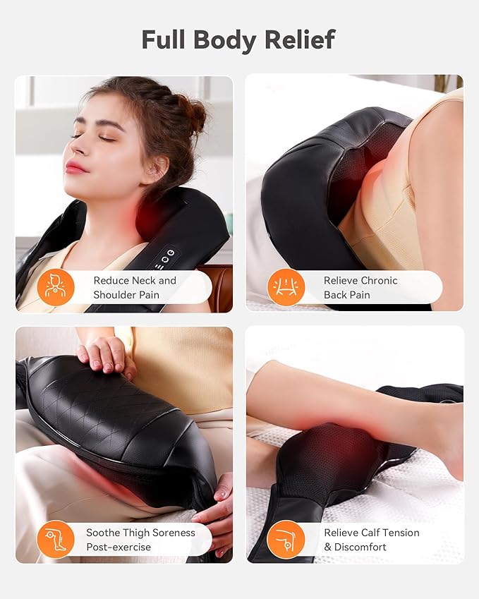 Shiatsu Neck and Back Massager, Corded Electric Neck Massager with Heat for Pain Relief Deep Tissue 4D Kneading Shoulder Massager Pillow for Whole Body Relaxation, Gifts for Mom Dad Friends