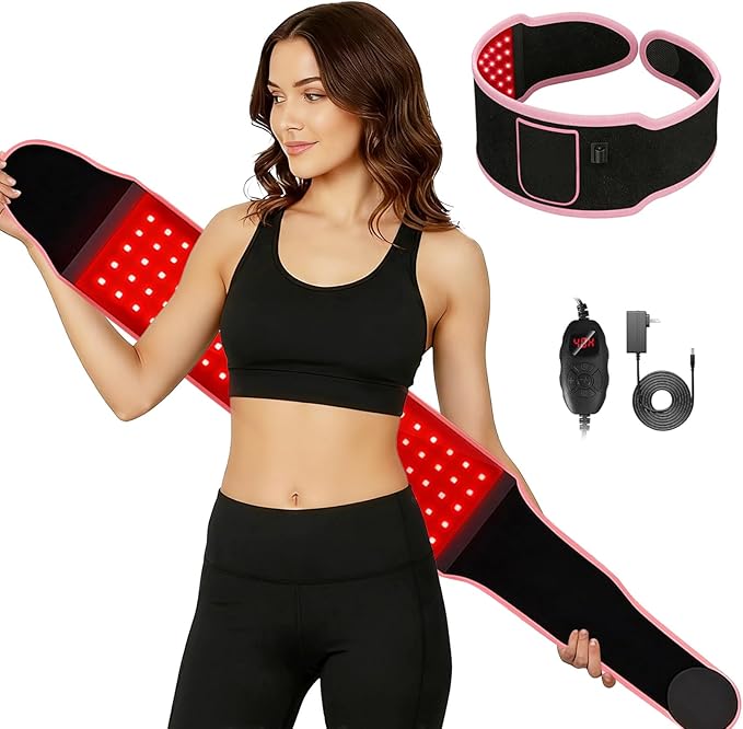 Red Light Therapy Belt with 105 Advanced 3-in-1 LEDs - Portable 660nm & 850nm for Back/Abdomen, Waist Wrap with Rhythm Mode y Timer& Body - Red Light Therapy Waist Adjustable Heat y Dual-Power Ready
