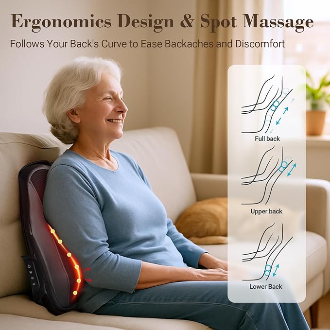 HSA Approved Cordless Shiatsu Back Massager - FSA Eligible Lower Back Massager for Pain Relief Deep Tissue, Movable Massage Head, Lumbar Massager with Heat, Rechargeable Massager