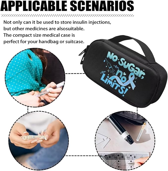 Rnyleeg Black Insulin Cooler Travel Case Blue Ribbon Insulin Bag for Diabetics Ensure Diabetes Care Diabetic Supplies Storage for Home Travel