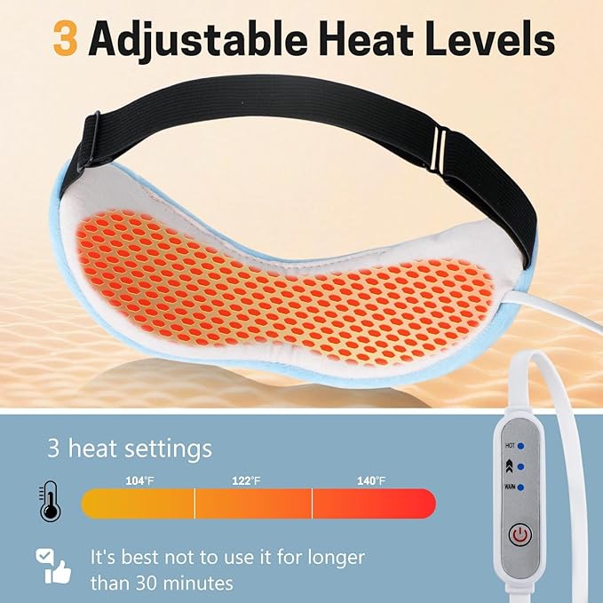 Heated Eye Mask, Graphene USB Warm Compress for Dry Eyes, Blepharitis, Stye and MGD Relief, 3 Temperature Levels with Washable Cover, Adjustable Strap