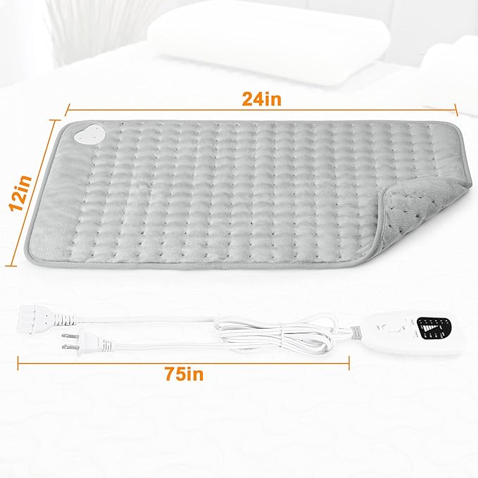 Deepsoon Heating Pad,Electric Heating Pads for Back,Neck,Abdomen,Moist Heating Pad for Shoulder,Knee,Arms,Legs,Dry/Moist Heat & Auto Shut Off,Christmas Gifts for Men and Women,Light Gray,24x12 Inch