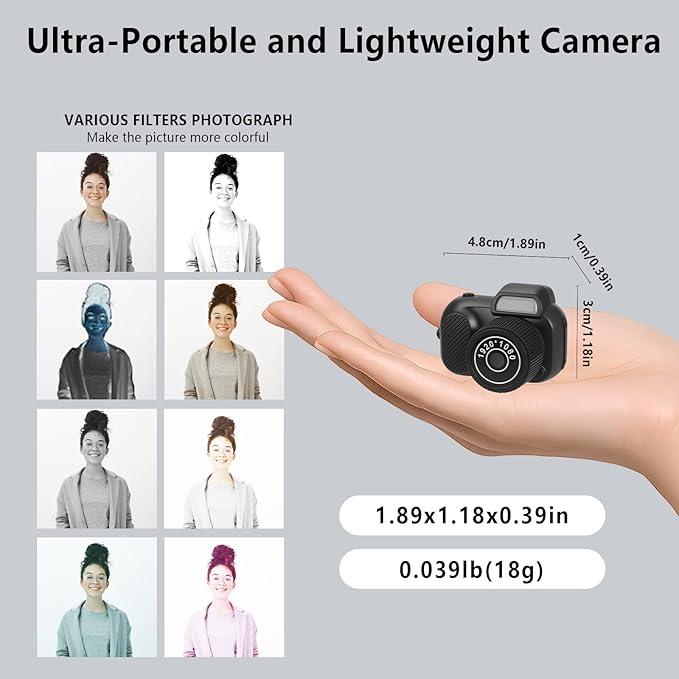 Mini Keychain Camera, FHD 1080p 8MP Cute Mini Digital Camera with 32GB SD Card, 8 Creative Filters, 0.96" HD Display, 100 Mins Battery Life for Decorate Travel Recording Gifts (Retro, Black)