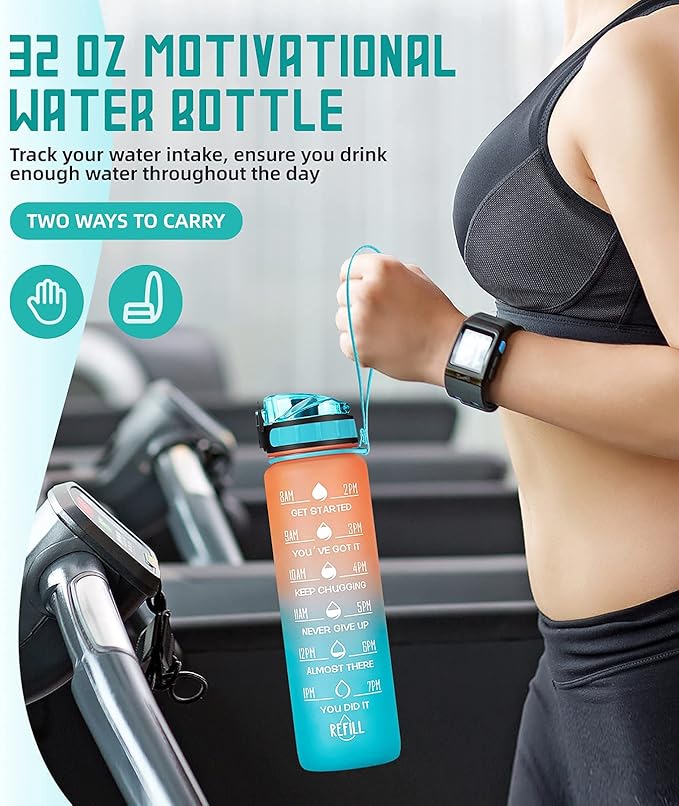 Motivational Water Bottle with Time Marker and Fruit Strainer, Leak-Proof, BPA Free, Non-Toxic, with Carrying Strap, Perfect for Fitness, Gym and Sports
