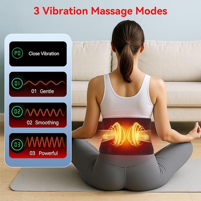 Red Light Belt for Back & Abdomen, Cordless Infrared Light Wrap with Pulse/Vibration Massage & Timer, Relaxing Waist Wrap for Daily Wellness, Gift for Family
