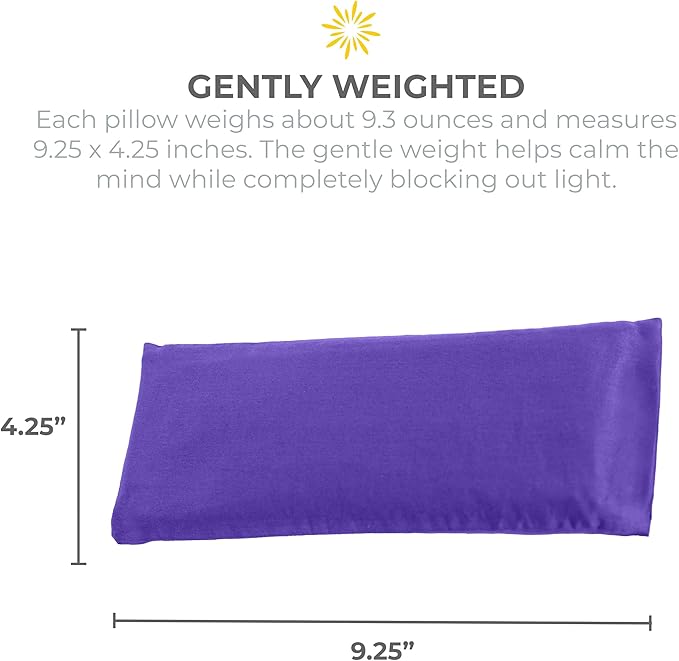 Sunshine Yoga 4-Pack Unscented Sateen Eye Pillows, Low-Luster, 9’’ x 4’’ Flaxseed Weighted Eye Mask for Sleeping, Hot or Cold Therapy for Relaxation, Migraine, and Headache, Purple