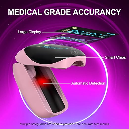 Rechargeable Pulse Oximeter with Respiration, Pink OLED Display Fingertip Oxygen Monitor, Track SpO2 Pulse Rate PI and RR, Fast Accurate Reading Lanyard Included for Home and Outdoor Sports