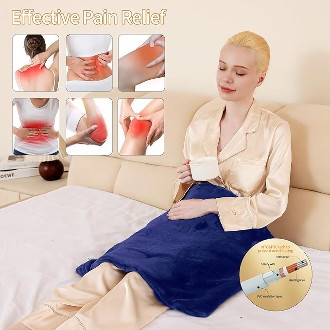 Back Heating Pad for Neck and Shoulders, Weighted Massaging Heated Pad with Vibration,Electric Heat Pad with 3 Heat Settings 6 Massage,Gifts for Women Men Mom,Auto Off,20"*24",Dark Blue