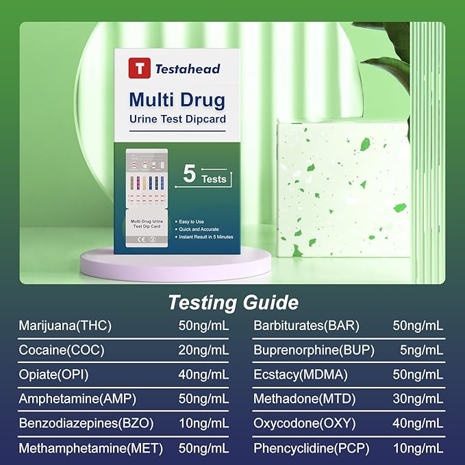Drug Test Kit - 12 Panel Home Urine Test Strips for Marijuana(THC),COC, and More | Instant Results | 5 Pack for Workplace, Healthcare & Personal Use