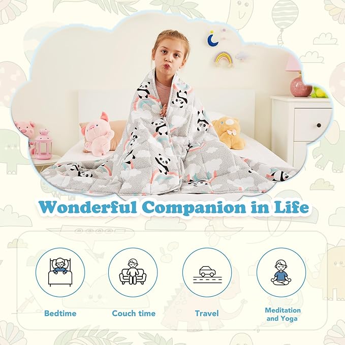 CuteKing Weighted Blanket (5lbs,36"x 48", HappyPanda) Heavy Blanket for 40-60lbs, Weighted Blanket for Cooling & Heating with Premium Glass Beads, Soft Thick Blanket All-Season